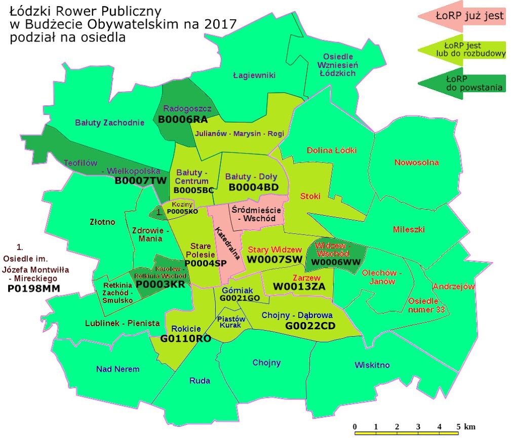 Mapa podziału Łodzi na osiedla